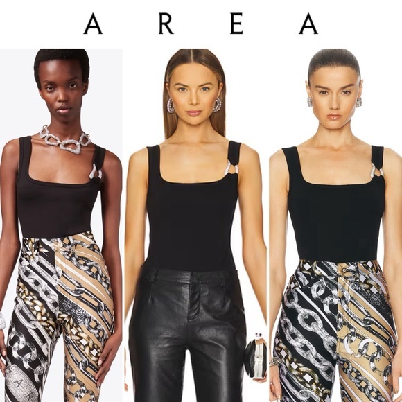 AREA Crystal Link Tank Top in Black Sz M NWT 398$